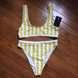 Striped high waisted two piece swimsuit